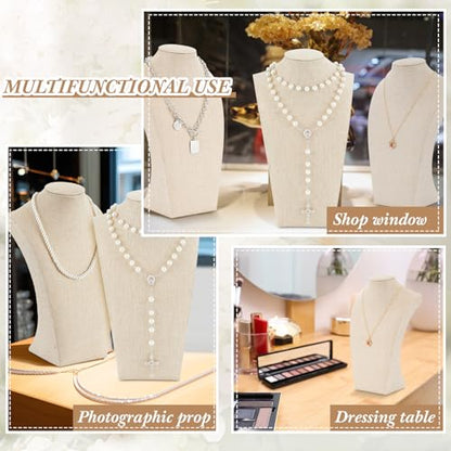 Kigley 3 Pcs Linen Jewelry Display Bust Necklace Display Stand Necklace Mannequin Holder for Jewelry Selling Trade Shows - size: 11.42 X 6.89 Inch