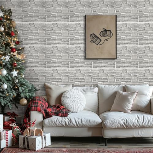 COMSTICKC Peel and Stick Faux Stone Wall Sticker Wall Panels, 10 Pcs 12" x 12", Not Real Stone, Ultra-Light Thin PVC Rock Adhesive Decorative Tiles Wall Covering Wallpaper Interior Decor, Gray - color: Gray Stone - 2