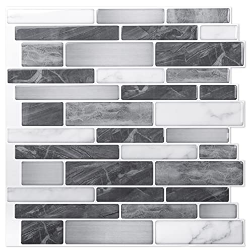 Art3d 10-Sheet Self-Adhesive Tile Backsplash for Kitchen, Vinyl Decorative Marble Tiles, 30 * 30cm - color: Gray