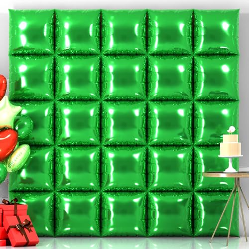 25PCS Green Square Foil Balloon Wall Backdrop Double Sided Green Square Sided Balloon Tunnel Kit for Birthday Wedding Anniversary Christmas and St. Patrick Party Decoration - color: Green