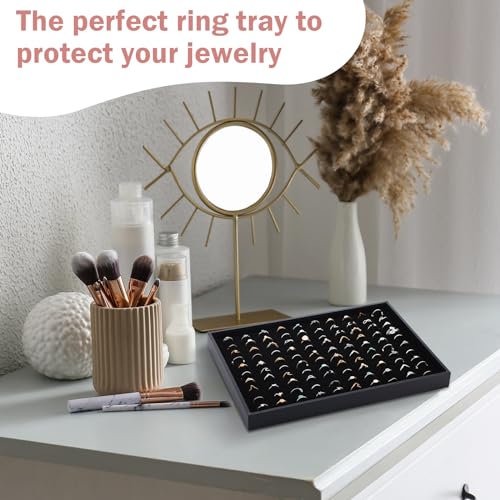 Wenqik 4 Pcs Cardboard Ring Holder with Velvet Lining, 100 Slot Inserts Stackable Ring Display Tray,13.8 x 9.4 x 1.2 inch (Black) - color: Black