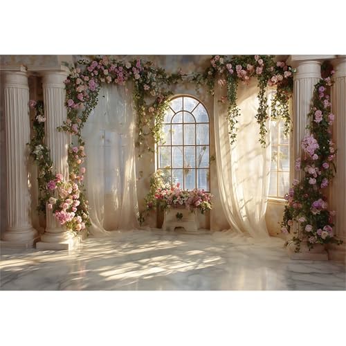 Fantasy Castle Backdrops for Wedding 5x3ft Princess Boudoir House Backdrop Windowsills Roman Column Photography Background Bridal Shower Baby Shower Birthday Banner Backdrop - color: pink and white-2, size: 5x3ft