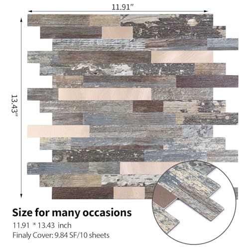 Yipscazo 10 Sheets Peel and Stick Stone Metal Tile Backsplash, Stick on Tiles for Backsplash Kitchen, Bathroom, Laundry Room, Camper, Fireplace (12'' X 12'', Mix Rustic with Gold) - color: Mix Rustic With Gold