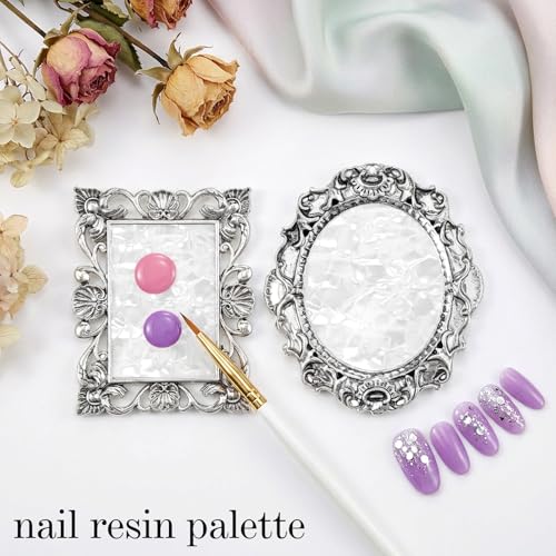 2 Pcs Vintage Metal Nail Art Palette, Nail Polish Palette & Display Board, Nails Holder for Mixing, Nail-Design Manicure Display Tools for Artists Photography Props(Sliver)