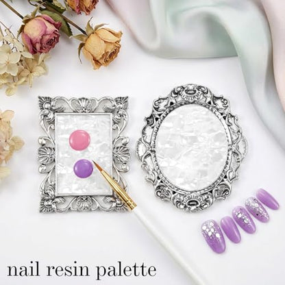 2 Pcs Vintage Metal Nail Art Palette, Nail Polish Palette & Display Board, Nails Holder for Mixing, Nail-Design Manicure Display Tools for Artists Photography Props(Sliver)