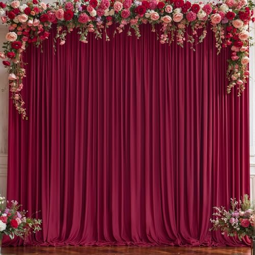 8x10FT Burgundy Backdrop Curtains for Wedding, Wrinkle Free Polyester Photography Backdrop Drapes for Baby Shower Birthday Parties Valentine's Day Stage Background Stand Decorations 4x10ft,2 Panels - color: Burgundy, size: W4' x H10'(2 Panels)