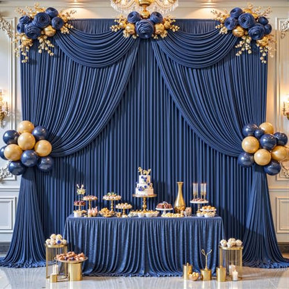 8ftx10ft Wrinkle Free Navy Blue Backdrop Curtain - 10 Feet Photography Backdrop Drapes, Silky Polyester Back Drop Cloth for Wedding Baby Shower Balloon Arch Background - color: Navy Blue, size: 8FTx10FT (W4'xH10', 2 Panels)