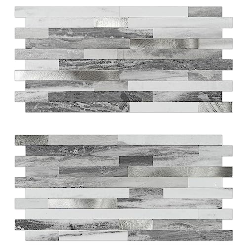 Peel and Stick Backsplash, 20-Sheet Peel and Stick Tiles 12.1" x 5.9" Stick on Backsplash PVC Wall Tile for Kitchen Fireplace - color: Carrara Gray Marble
