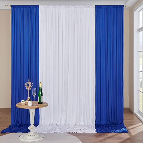 gogoparti Royal Blue and White Party Backdrop Curtains 10x10 Feet, 4 Panels Wrinkle-Free Polyester Drapes for Wedding, Baby Shower, Birthday Photography Background (2.5x10ft Each Panel) - color: Royal Blue+white, size: 60"W x 120"L (Pack of 4)