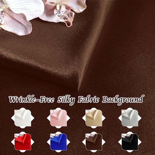 RUDONG M Satin Photography Backdrop 3.3x2.5ft - Wrinkle-Free Silky Fabric Background for Jewelry/Cosmetics/Flat Lay/Studio, Brown Backdrop Cloth (100x75cm) - color: Brown