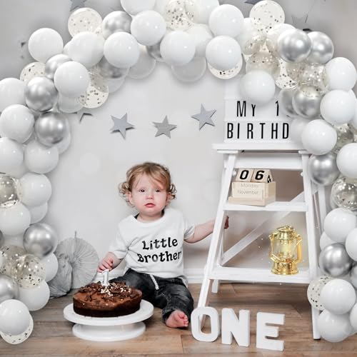 62pcs Party Decorations Balloons Kit - 12 Inches Silver White Confetti Party Balloons for Graduation Birthday Wedding Party Baby Shower Decoration Supplies - color: Silver White