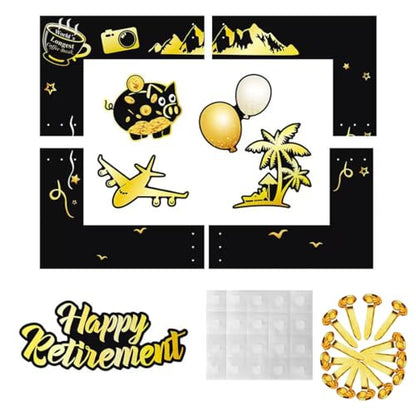 Large Retirement Party Photo Booth Props Kit Decorations Black Gold Frame Selfie Props Funny Farewell Retired Party Sign Cheers to Retirement Party Supplies