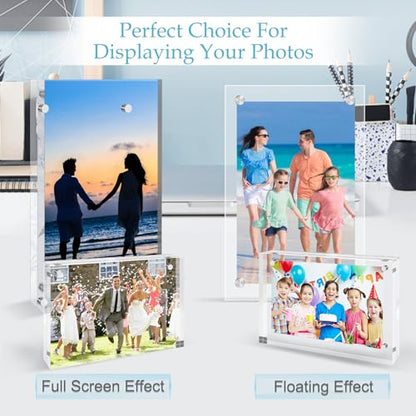 3 Pack 5x7 Acrylic Picture Frames, Premium Acrylic Photo Frame, Double-Sided Magnetic Picture Frames Clear Thickness Lucite Frameless Transparent Square Frame Gift for Home Office Desktop Display - size: 5X7-3