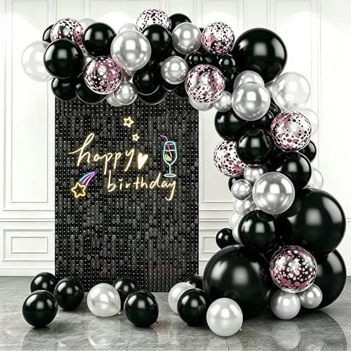 Black Shimmer Wall Backdrop,Shiny Sequins,12Pcs Sequins Backdrop Panels, Glitter Bling Photo Background for Birthday Party Wedding Engagement Anniversary Graduation (Each 1FT², Total 12FT²) - color: Black, size: 3 FT x 4 FT