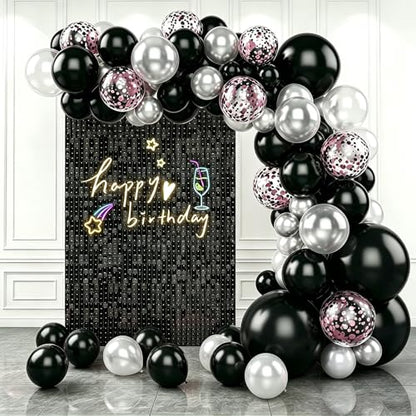 Black Shimmer Wall Backdrop,Shiny Sequins,12Pcs Sequins Backdrop Panels, Glitter Bling Photo Background for Birthday Party Wedding Engagement Anniversary Graduation (Each 1FT², Total 12FT²) - color: Black, size: 3 FT x 4 FT
