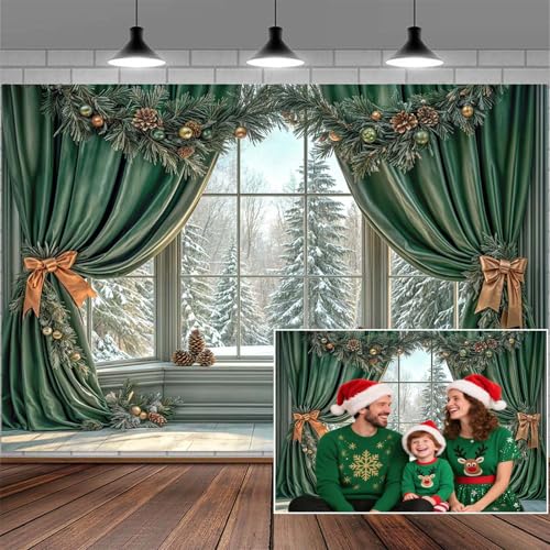 6x4ft Merry Christmas Backdrop Winter Farmhouse Village Pine Tree Family Kids Portrait Picture Party Decorations Photo Backdrops Green Curtain Photography Background Snow Wall Decor Banner - color: Multi7, size: 6X4ft