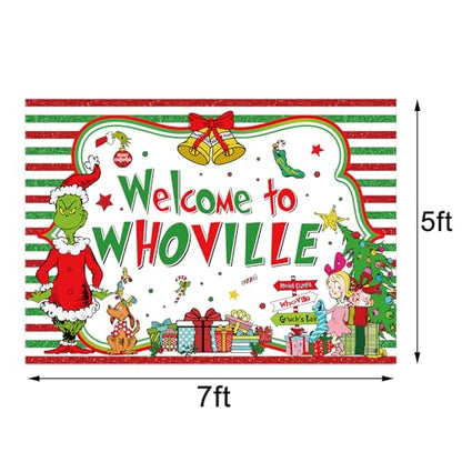 Sunwer Welcome Xmas Photo Booth Backdrop Green Christmas Winter Holiday Party Decorations Home Indoor Outdoor Wall Hanging Banner (White-A, 7×5ft) - size: 7×5ft