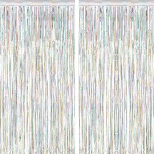 2 Pack Backdrop Curtains, 3.28 FT x 7.05 FT Laser Silver Fringe Curtains, Metallic Tinsel Foil Curtains Party Streamer, Photo Backdrop Party Decorations Bithday Photo Booth Props - color: Laser silver, size: 2 PCS