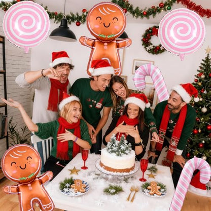 Biapian Christmas Balloons Decorations, Large Gingerbread Man Balloons Foil Pink Candy Cane Balloon Helium for Christmas Baby Shower Holiday Xmas New Year Birthday Party Decorations Supplies - style: Pink Xmas