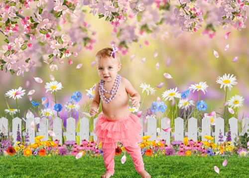 7x5ft Spring Backdrop Pink Flower Garden Photography Backdrop Easter Decor Banner Kids Children Birthday Banner X-211 - size: 7x5ft