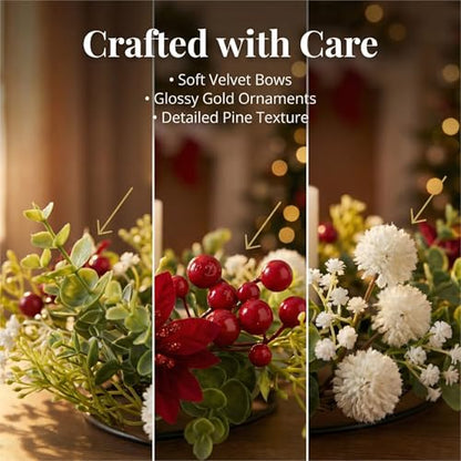 MOYEE Candle Holder Centerpieces for Tables,Candle Ring,Wreaths, Black Metal Candle Stick Paired Artificial Flowers 14 in Versatile Dining Table Centrepiece - color: White Ball Wreath