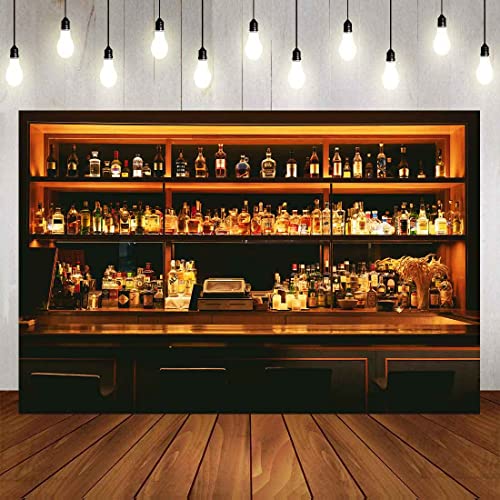 Bar Photo Backdrop Vinyl 9x6ft Wine Cafe Restaurant Drink Shelf Photography Backdrops for Friendsmas Party Urban Club Speakeasy Room Wall Art Photo Backgrounds Videos Photo Backdrop BJLSPH1583 - size: 9x6ft