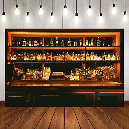 Bar Photo Backdrop Vinyl 9x6ft Wine Cafe Restaurant Drink Shelf Photography Backdrops for Friendsmas Party Urban Club Speakeasy Room Wall Art Photo Backgrounds Videos Photo Backdrop BJLSPH1583 - size: 9x6ft