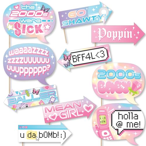 Big Dot of Happiness Funny 00s Y2K - 2000s Party Photo Booth Props Kit - 10 Piece - color: 00s Y2k
