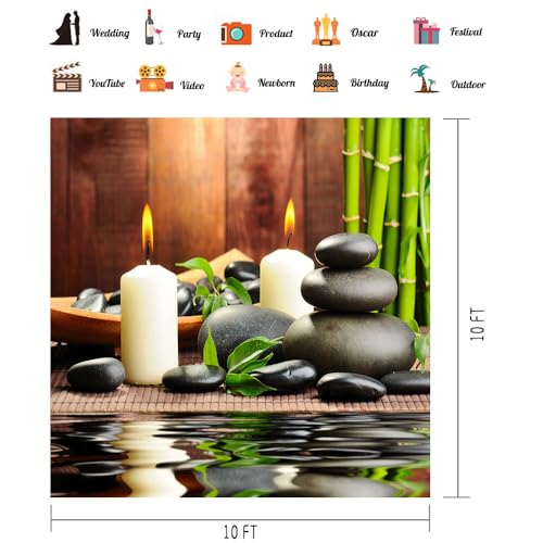 10x10ft Meditation Relax Backdrop Bamboo Zen Stone Candle Water Woodiness Floor, Dessert Table Banner Decoration Photography Background BJOKPH0032 - size: 10x10ft