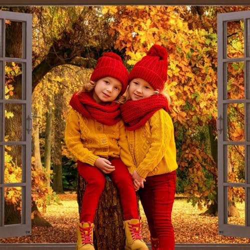 10x8ft Window Fall Forest Backdrop Fall Maples Leaves Wedding Autumn Foliage Party Decorations Autumn Park Fall Bridal Shower Photography Background Birthday Outdoor Travel Family Photo Props - color: Fall-2