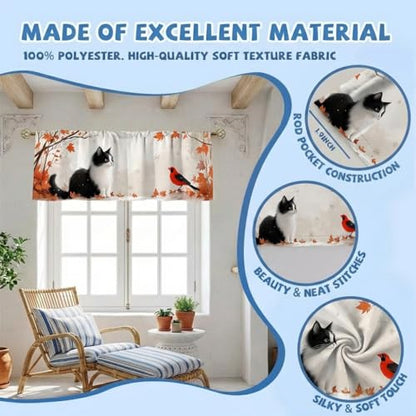 Cat Curtains, Two-Pack, Autumn Cozy Winter Forest Snow, Suitable for Kitchen, Bathroom, Bedroom, 54x18 inches. - color: Cat
