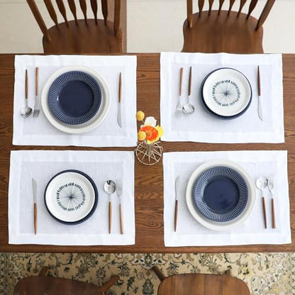 Simple&Opulence Linen Placemats Set of 4 – Hemstitched Dinner Cloth Placemats for Wedding,Party,Mothers Day,Easter – Machine Washable and Reusable 14"×19" White - color: White, size: placemat(14"×19”)