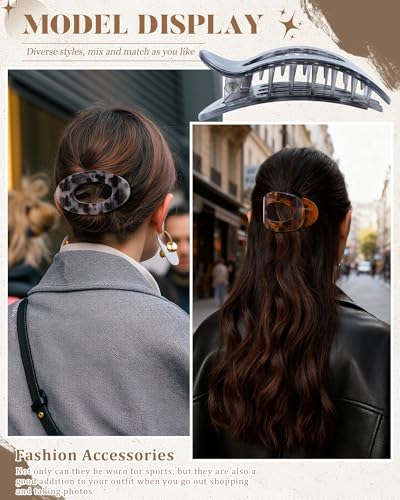 AWAYTR Flat Hair Clips For Women 4.33" Lay Flat Claw Clip for Hair 6Pcs Round Large Hair Claw Clips (Glossy - Leopard Series) - color: Glossy - Leopard Series