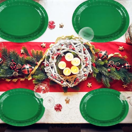 50 PCS Green Oval Paper Plates 10" x 12" Large Graduation Plates Disposable Heavy Duty Green Graduation Paper Plates for Congrats Grad Irish Holiday Party Decorations Supplies - style: Green Oval Plates