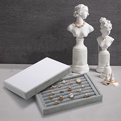 Foraineam 4 Pack Velvet 7 Slots Ring Earrings Trays Showcase Display Holder Drawer Insert Jewelry Storage Organizer