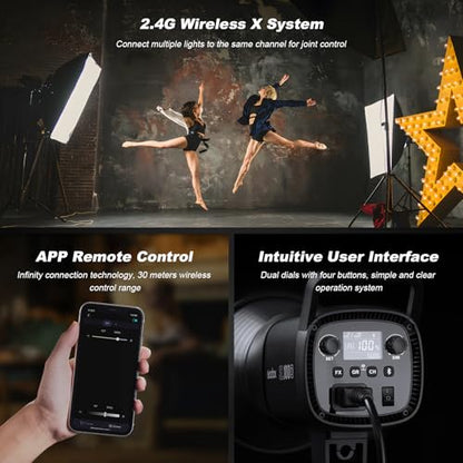 Godox 2PACK SL100D COB LED Continuous Video Light Kits Professional with 1*Carry Bag 2*Light Stand 2* Softbox 1 * 5 in 1 Reflector 1* Carry Bag Studio Lighting for Photography Studio Shooting