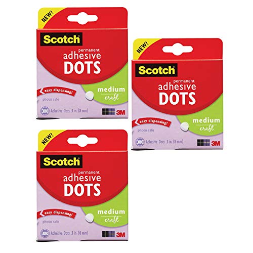 Scotch Adhesive Dots, Medium, Clear, 300-Count, 3-Pack – Permanent, Photo-Safe, Acid-Free Adhesive for Crafts