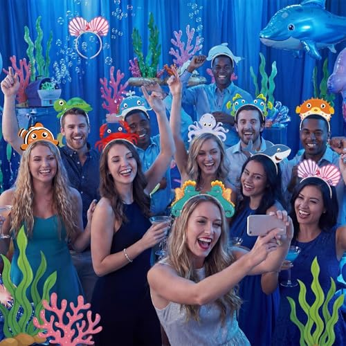 Blosssound 12 Pcs Sea Animal Headbands Ocean Party Favor Gift Under The Sea Paper Headand Ocean Animals Headwear for Beach Summer Costume Accessories Birthday Photo Prop Decoration Supplies - style: Sea Animal