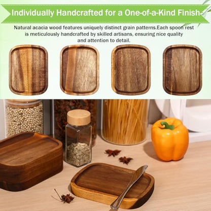 Honeydak 4 Pcs Acacia Wood Spoon Rest for Stove Top Handmade Smooth Wooden Kitchen Spoon Holder for Ladles Tong Cooking Accessories Housewarming Gifts, 5.9" x 4.5" - style: Rectangular