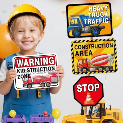WERNNSAl Construction Party Decorations - 12PCS Truck Signs Birthday Decorations for Kids Boys Construction Birthday Party Supplies Funny Traffic Road Signs for Baby Shower Home Garden Yard Decor - style: Construction Truck