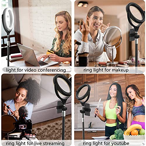 8 inch Desk Ring Light with Stand, Adjustable Computer Circle Light for Video Conference Lighting, Zoom Calls, Virtual Meeting, Video Recording, Selfie Light with Phone Holder for Streaming, Podcast - color: 8inch Black