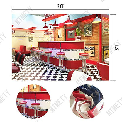 7x5ft Classic Dining Background Fast Food Soda Shop 50s Resumed Catering Meal Time Background Photography Banner Picture Child Birthday Shower Backdrop Decor BJHXME279 - size: 7x5ft