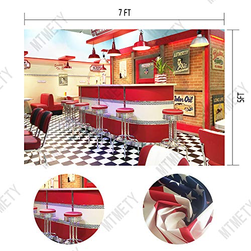 7x5ft Classic Dining Background Fast Food Soda Shop 50s Resumed Catering Meal Time Background Photography Banner Picture Child Birthday Shower Backdrop Decor BJHXME279 - size: 7x5ft