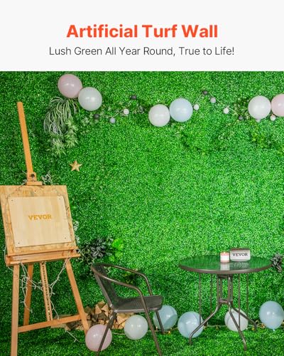 VEVOR 12PCS Grass Wall Panels, 24 x 16 in for 32 Sq Ft, Boxwood Hedge Wall Panels Artificial Grass Backdrop Wall, 1.6 in Sun Protected Privacy Hedge Screen for Indoor Outdoor Garden Fence Backyard - color: 12pcs, size: 24"x16"
