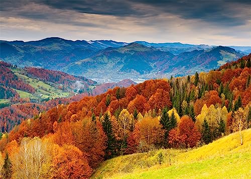 Fabric 10x6.5ft Autumn Natural Scenery Backdrop Mountain Fall Landscape with Colorful Forest Photography Background for Thanksgiving Day Party Decor Adult Kid Fall Photo Studio Props - size: 10x6.5FT