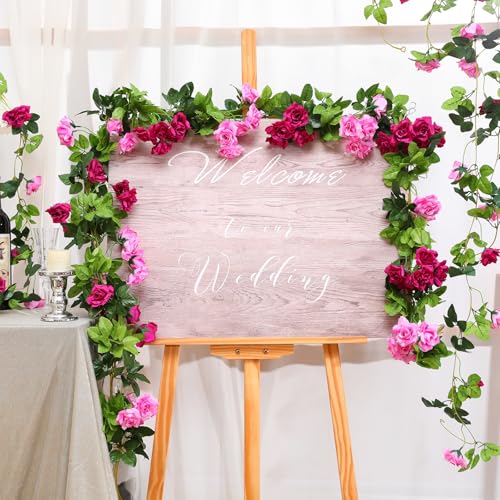 Floweroyal 6 Pack Artificial Flower Garlands 15.8FT Fake Rose Vines Silk Flowers Hanging Rose Ivy for Wedding Arch Party Home Garden Wall Decor (Fuchsia) - color: Fuchsia, size: 6pcs
