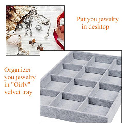Oirlv Velvet Stackable Jewelry Display Trays 12 Grids Rings Earrings Bracelet Organizer Storage Tray(13.8"x1.29"x9.4") - size: 12 Grid Tray