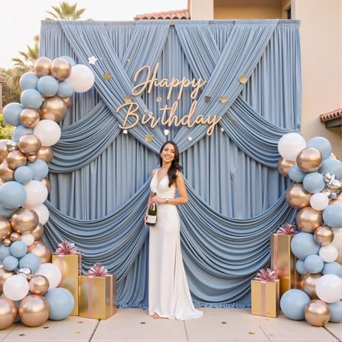 10ft×12ft Wrinkle Free Dusty Blue Backdrop Curtain for Wedding Parties,2 Panels 5×12ft Long Silky Polyester Fabric Backdrop Drapes Photo Back Drop Cloth for Birthday Photography Background - color: Dusty BLue, size: 12ft Long_2 Panels