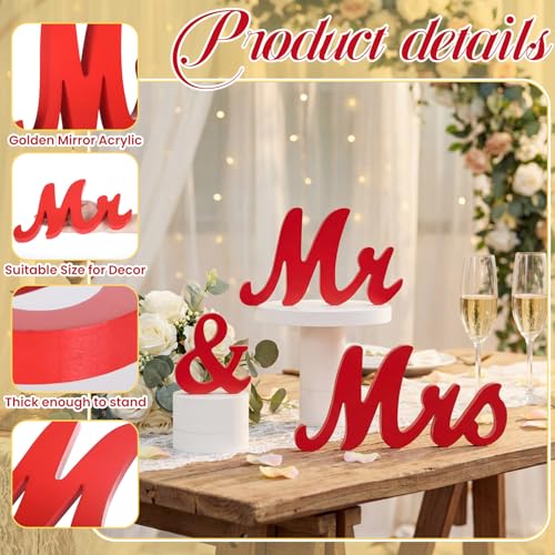 AceOrbit Red 3 Pcs Mr & Mrs Sign Table Decor Sweetheart Mr and Miss Wooden Letters Freestanding Wedding Sign Rustic Table Centerpieces for Wedding Party Photo Booth Props Decorations Supplies - color: Red