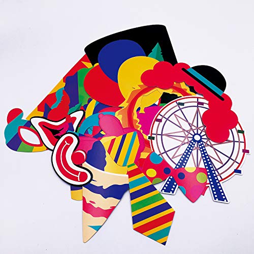 Circus Carnival Birthday Photo Booth Props Kit(24Pcs) Circus Carnival Party Favors with Long Paper Sticks